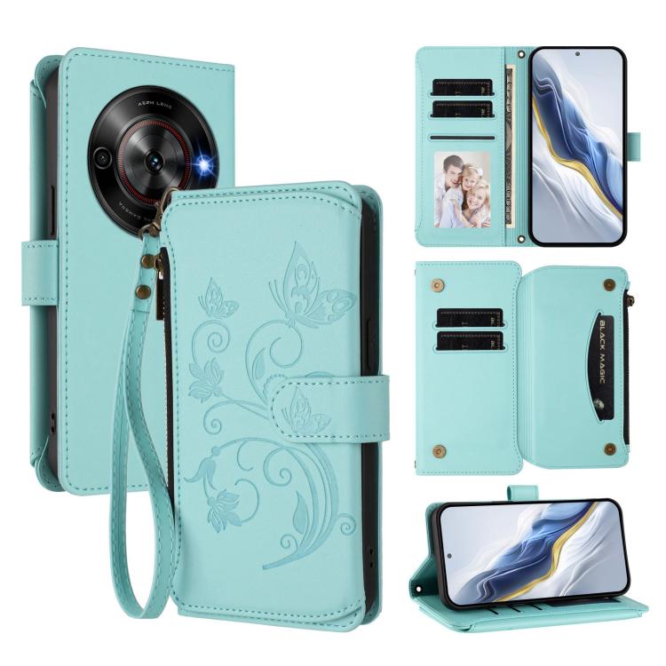 Butterfly Love Flower Multi-card Zipper Wallet Leather Phone Case, For ZTE nubia RedMagic 10 Pro, For ZTE Blade V60 Vita / V60 Design, For ZTE Blade A75 5G / nubia Focus 5G, For ZTE Blade A75 4G, For ZTE Blade A35 / A55, For ZTE nubia Focus Pro 5G     ...