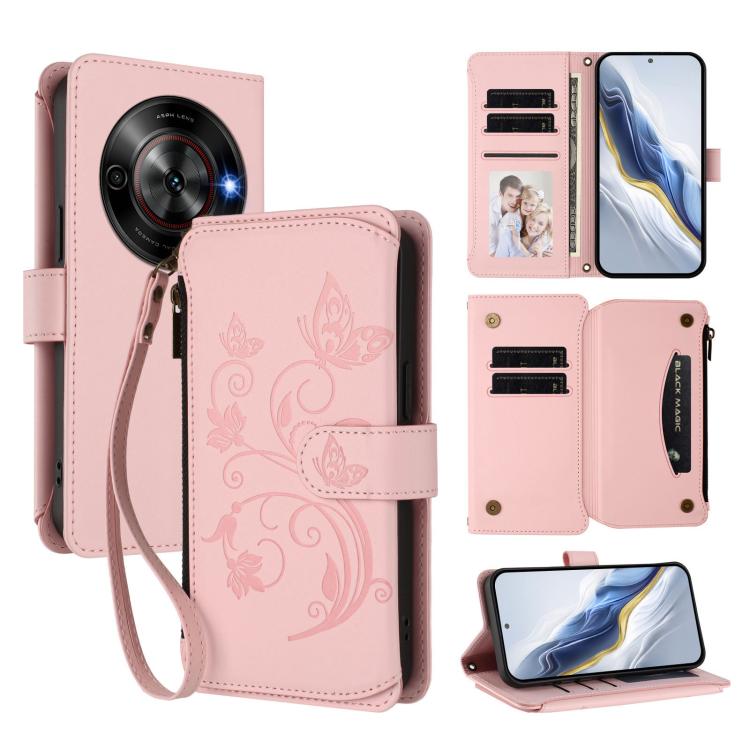 Butterfly Love Flower Multi-card Zipper Wallet Leather Phone Case, For ZTE nubia RedMagic 10 Pro, For ZTE Blade V60 Vita / V60 Design, For ZTE Blade A75 5G / nubia Focus 5G, For ZTE Blade A75 4G, For ZTE Blade A35 / A55, For ZTE nubia Focus Pro 5G     ...