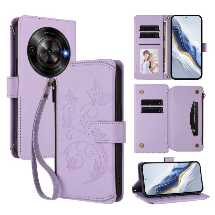 Butterfly Love Flower Multi-card Zipper Wallet Leather Phone Case, For ZTE nubia RedMagic 10 Pro, For ZTE Blade V60 Vita / V60 Design, For ZTE Blade A75 5G / nubia Focus 5G, For ZTE Blade A75 4G, For ZTE Blade A35 / A55, For ZTE nubia Focus Pro 5G     ...