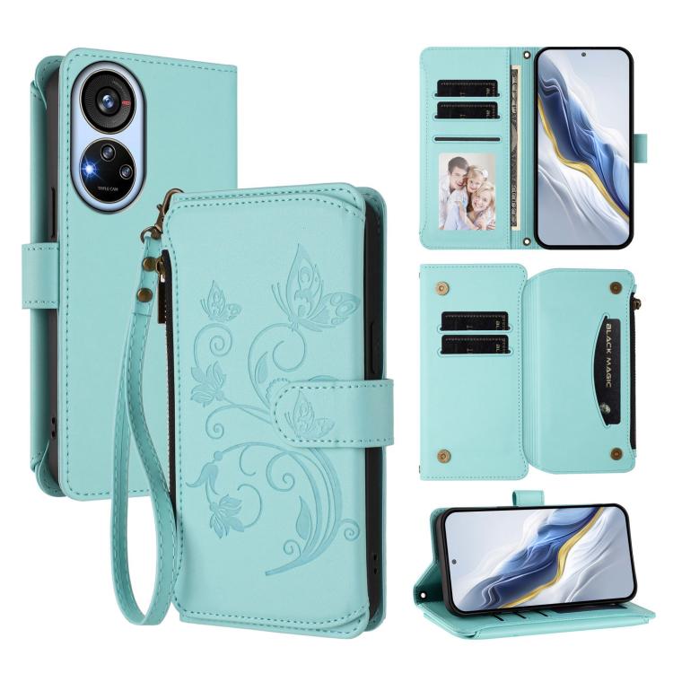 Butterfly Love Flower Multi-card Zipper Wallet Leather Phone Case, For ZTE Blade A53 Pro, For ZTE Blade A52 Lite, For ZTE Blade V40s, For ZTE Blade A52