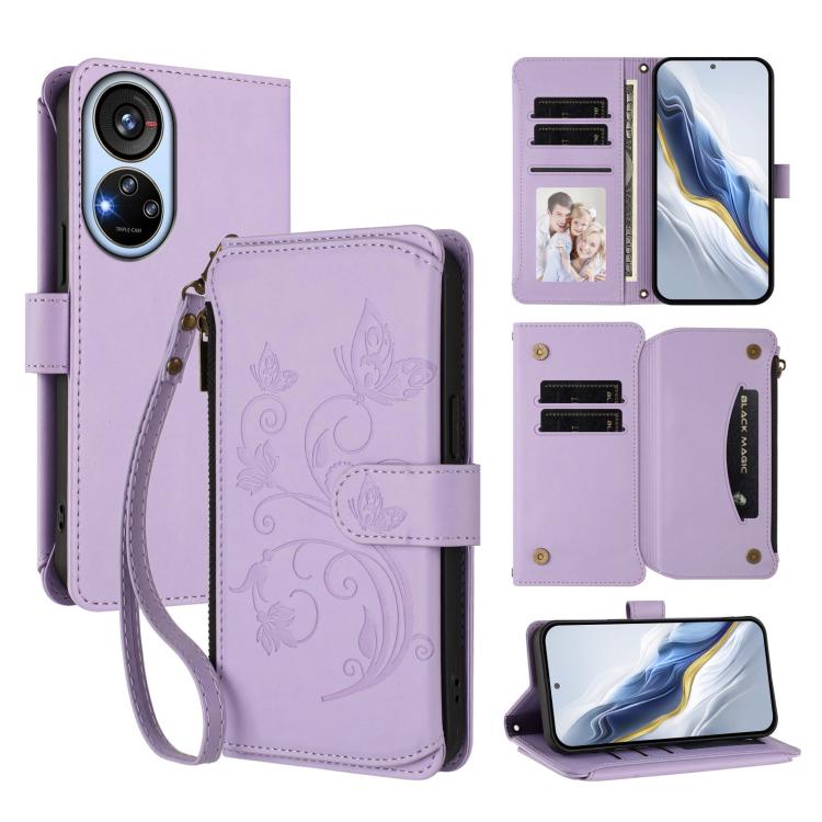 Butterfly Love Flower Multi-card Zipper Wallet Leather Phone Case, For ZTE Blade A53 Pro, For ZTE Blade A52 Lite, For ZTE Blade V40s, For ZTE Blade A52