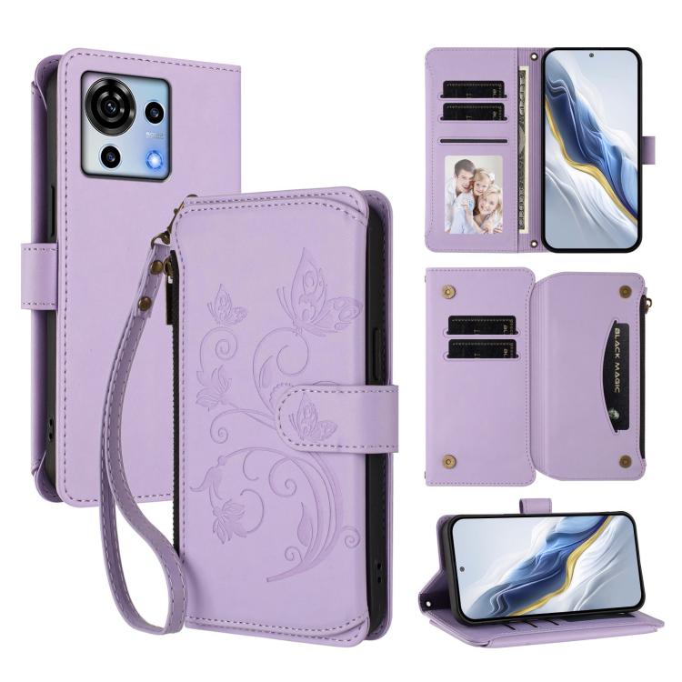 Butterfly Love Flower Multi-card Zipper Wallet Leather Phone Case, For ZTE nubia RedMagic 10 Pro, For ZTE Blade V60 Vita / V60 Design, For ZTE Blade A75 5G / nubia Focus 5G, For ZTE Blade A75 4G, For ZTE Blade A35 / A55, For ZTE nubia Focus Pro 5G     ...