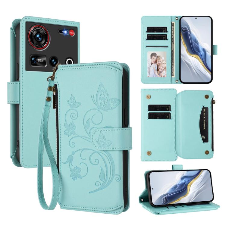 Butterfly Love Flower Multi-card Zipper Wallet Leather Phone Case, For ZTE Kantan Sumaho 4 A402ZT, For ZTE Blade V60 4G / Axon 60 4G, For ZTE Blade A35e, For ZTE Nubia Neo 3 GT, For ZTE nubia Music 2, For ZTE nubia S 5G A403ZT                          ...