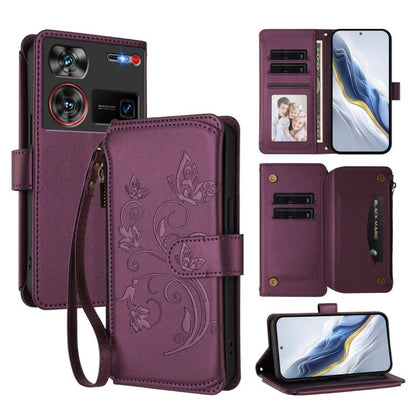Butterfly Love Flower Multi-card Zipper Wallet Leather Phone Case, For ZTE nubia RedMagic 10 Pro, For ZTE Blade V60 Vita / V60 Design, For ZTE Blade A75 5G / nubia Focus 5G, For ZTE Blade A75 4G, For ZTE Blade A35 / A55, For ZTE nubia Focus Pro 5G     ...