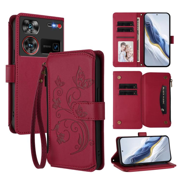 Butterfly Love Flower Multi-card Zipper Wallet Leather Phone Case, For ZTE nubia RedMagic 10 Pro, For ZTE Blade V60 Vita / V60 Design, For ZTE Blade A75 5G / nubia Focus 5G, For ZTE Blade A75 4G, For ZTE Blade A35 / A55, For ZTE nubia Focus Pro 5G     ...