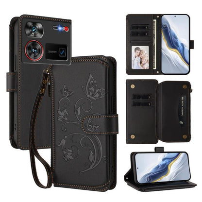 Butterfly Love Flower Multi-card Zipper Wallet Leather Phone Case, For ZTE nubia RedMagic 10 Pro, For ZTE Blade V60 Vita / V60 Design, For ZTE Blade A75 5G / nubia Focus 5G, For ZTE Blade A75 4G, For ZTE Blade A35 / A55, For ZTE nubia Focus Pro 5G     ...