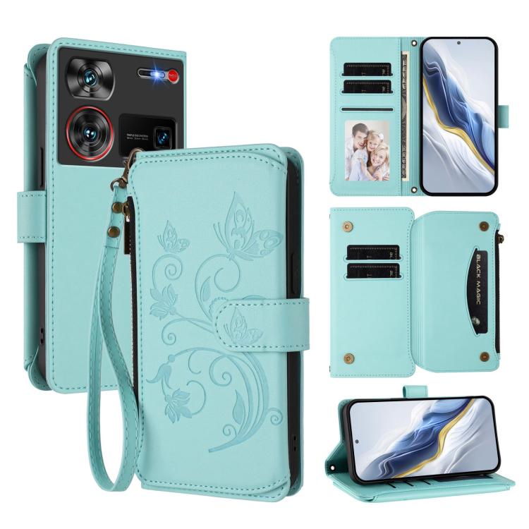 Butterfly Love Flower Multi-card Zipper Wallet Leather Phone Case, For ZTE nubia RedMagic 10 Pro, For ZTE Blade V60 Vita / V60 Design, For ZTE Blade A75 5G / nubia Focus 5G, For ZTE Blade A75 4G, For ZTE Blade A35 / A55, For ZTE nubia Focus Pro 5G     ...