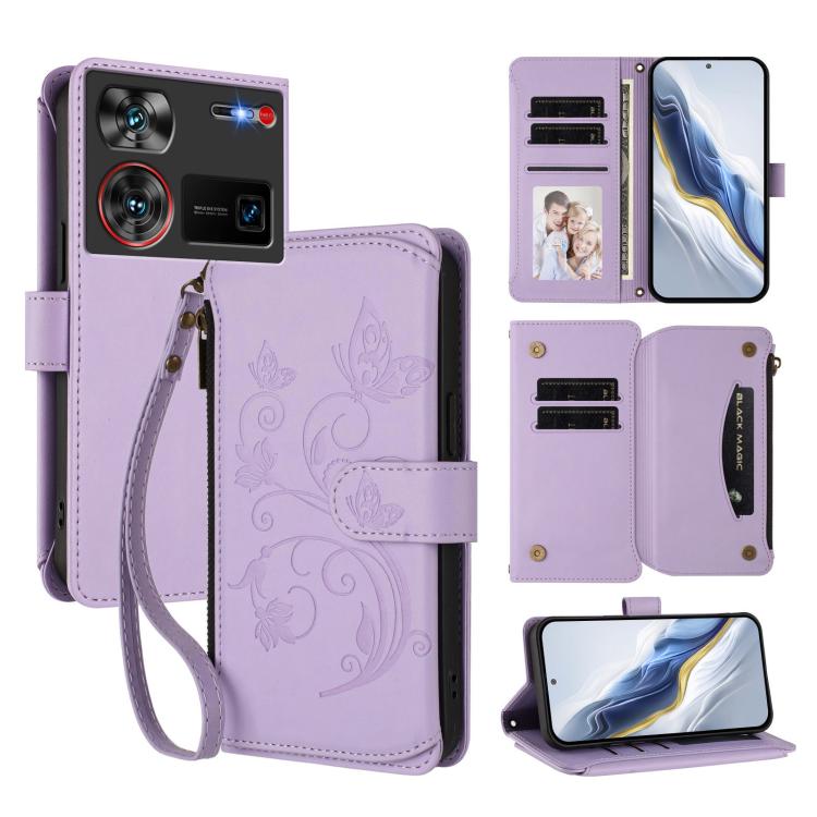 Butterfly Love Flower Multi-card Zipper Wallet Leather Phone Case, For ZTE nubia RedMagic 10 Pro, For ZTE Blade V60 Vita / V60 Design, For ZTE Blade A75 5G / nubia Focus 5G, For ZTE Blade A75 4G, For ZTE Blade A35 / A55, For ZTE nubia Focus Pro 5G     ...