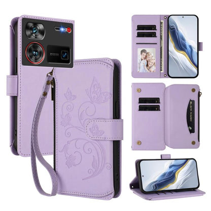 Butterfly Love Flower Multi-card Zipper Wallet Leather Phone Case, For ZTE nubia RedMagic 10 Pro, For ZTE Blade V60 Vita / V60 Design, For ZTE Blade A75 5G / nubia Focus 5G, For ZTE Blade A75 4G, For ZTE Blade A35 / A55, For ZTE nubia Focus Pro 5G     ...