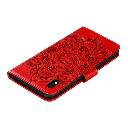 Red mandala-embossed PU leather flip phone case with open side ports