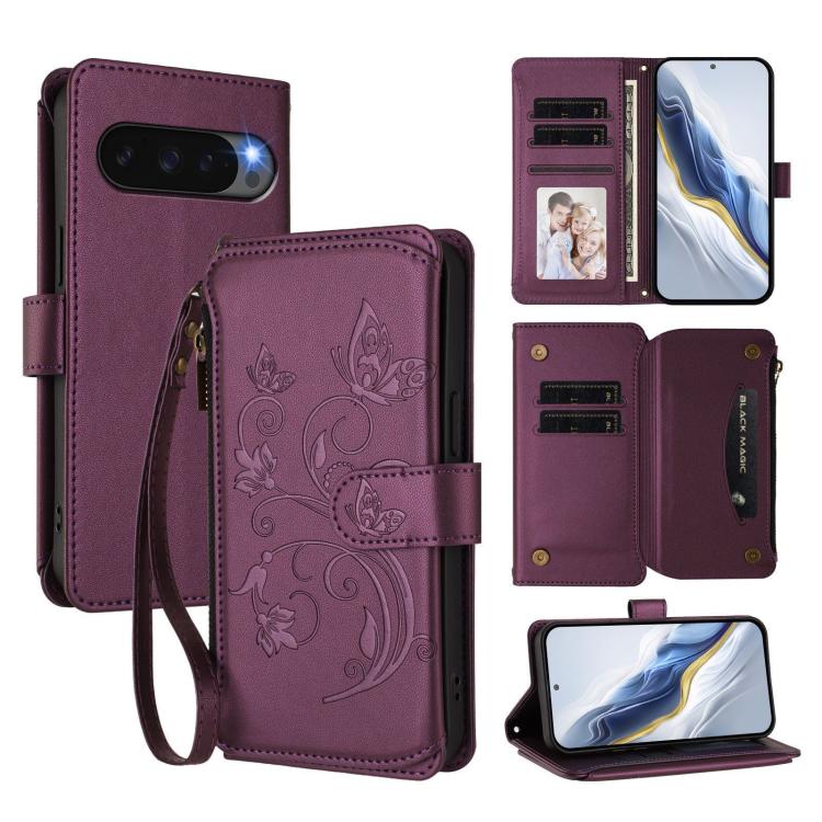 Butterfly Love Flower Multi-card Zipper Wallet Leather Phone Case, For Google Pixel 11 Pro XL, For Google Pixel 11 / 11 Pro, For Google Pixel 10 Pro XL / 9 Pro XL, For Google Pixel 10 / 10 Pro / 9 Pro, For Google Pixel 9a, For Google Pixel 8a          ...
