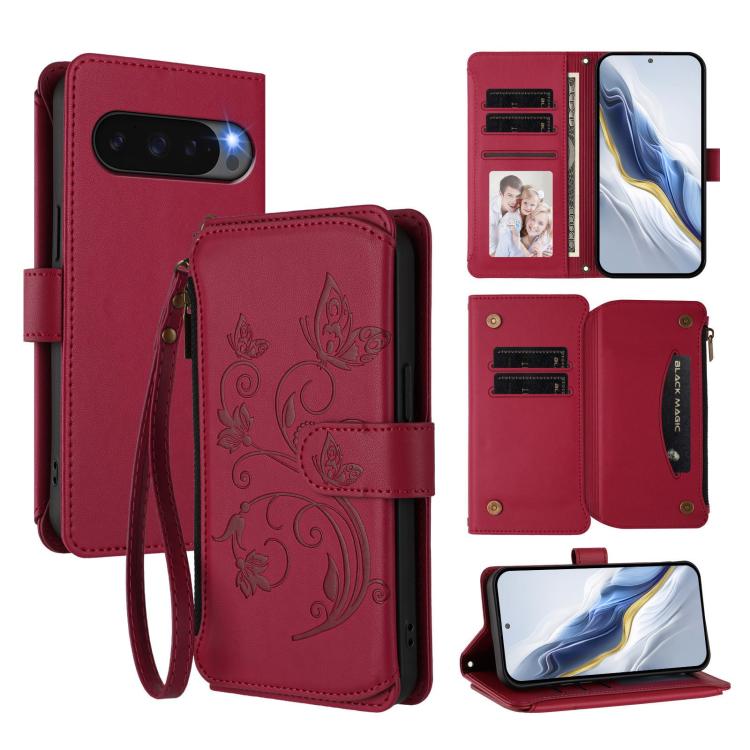 Butterfly Love Flower Multi-card Zipper Wallet Leather Phone Case, For Google Pixel 11 Pro XL, For Google Pixel 11 / 11 Pro, For Google Pixel 10 Pro XL / 9 Pro XL, For Google Pixel 10 / 10 Pro / 9 Pro, For Google Pixel 9a, For Google Pixel 8a          ...
