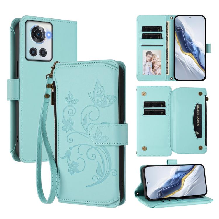 Butterfly Love Flower Multi-card Zipper Wallet Leather Phone Case, For OnePlus Nord 2T, For OnePlus 10R / Ace, For OnePlus Nord CE2 5G, For OnePlus 10 Pro 5G