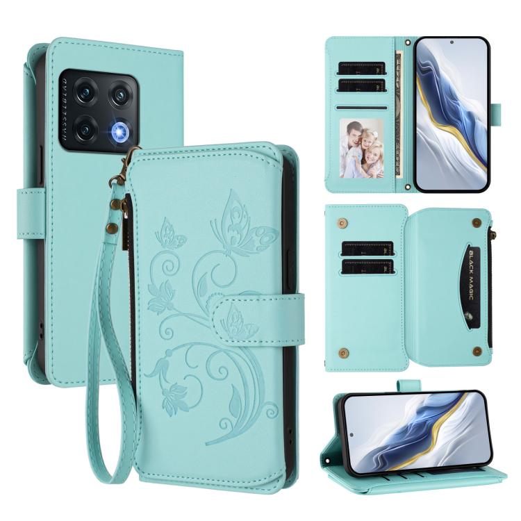 Butterfly Love Flower Multi-card Zipper Wallet Leather Phone Case, For OnePlus Nord 2T, For OnePlus 10R / Ace, For OnePlus Nord CE2 5G, For OnePlus 10 Pro 5G