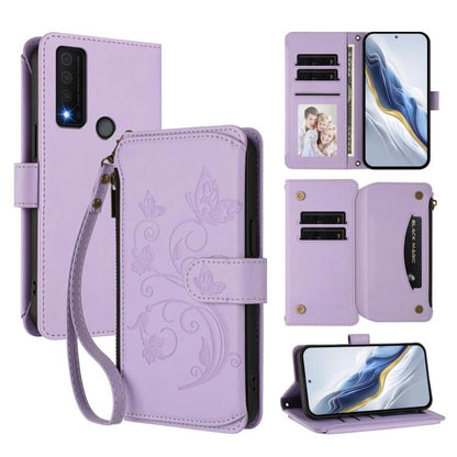 Butterfly Love Flower Multi-card Zipper Wallet Leather Phone Case, For TCL 40 SE, For TCL 403 / Vodafone Smart M23, For TCL 40R / Sharp Aquos V6 5G, For TCL 30 XL / T701DL, For TCL 305 / 306 / 30 SE AL02, For TCL Stylus 5G, For TCL 303                 ...
