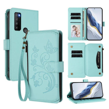 Butterfly Love Flower Multi-card Zipper Wallet Leather Phone Case, For TCL 40 SE, For TCL 403 / Vodafone Smart M23, For TCL 40R / Sharp Aquos V6 5G, For TCL 30 XL / T701DL, For TCL 305 / 306 / 30 SE AL02, For TCL Stylus 5G, For TCL 303                 ...