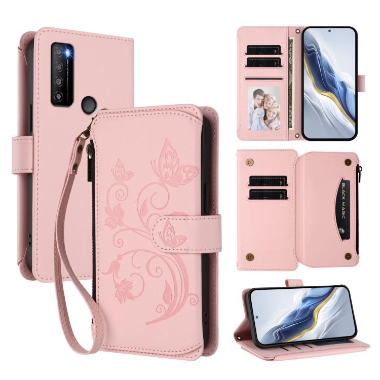 Butterfly Love Flower Multi-card Zipper Wallet Leather Phone Case, For TCL 40 SE, For TCL 403 / Vodafone Smart M23, For TCL 40R / Sharp Aquos V6 5G, For TCL 30 XL / T701DL, For TCL 305 / 306 / 30 SE AL02, For TCL Stylus 5G, For TCL 303                 ...