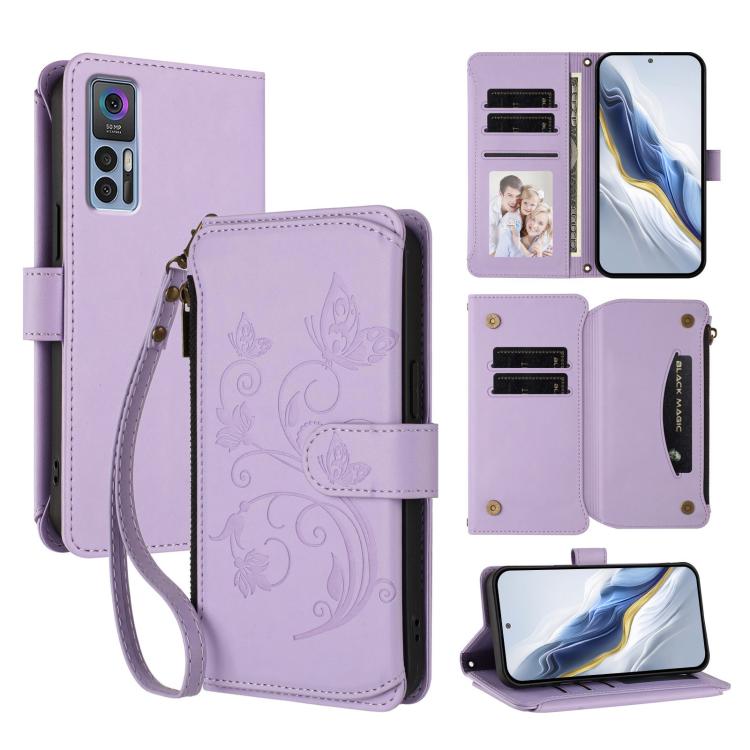 Butterfly Love Flower Multi-card Zipper Wallet Leather Phone Case, For TCL 40 SE, For TCL 403 / Vodafone Smart M23, For TCL 40R / Sharp Aquos V6 5G, For TCL 30 XL / T701DL, For TCL 305 / 306 / 30 SE AL02, For TCL Stylus 5G, For TCL 303                 ...