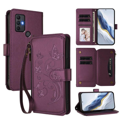 Butterfly Love Flower Multi-card Zipper Wallet Leather Phone Case, For TCL 40 SE, For TCL 403 / Vodafone Smart M23, For TCL 40R / Sharp Aquos V6 5G, For TCL 30 XL / T701DL, For TCL 305 / 306 / 30 SE AL02, For TCL Stylus 5G, For TCL 303                 ...