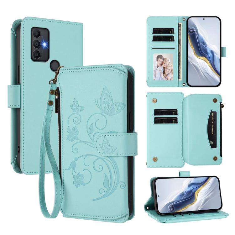 Butterfly Love Flower Multi-card Zipper Wallet Leather Phone Case, For TCL 40 SE, For TCL 403 / Vodafone Smart M23, For TCL 40R / Sharp Aquos V6 5G, For TCL 30 XL / T701DL, For TCL 305 / 306 / 30 SE AL02, For TCL Stylus 5G, For TCL 303                 ...