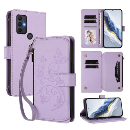 Butterfly Love Flower Multi-card Zipper Wallet Leather Phone Case, For TCL 40 SE, For TCL 403 / Vodafone Smart M23, For TCL 40R / Sharp Aquos V6 5G, For TCL 30 XL / T701DL, For TCL 305 / 306 / 30 SE AL02, For TCL Stylus 5G, For TCL 303                 ...