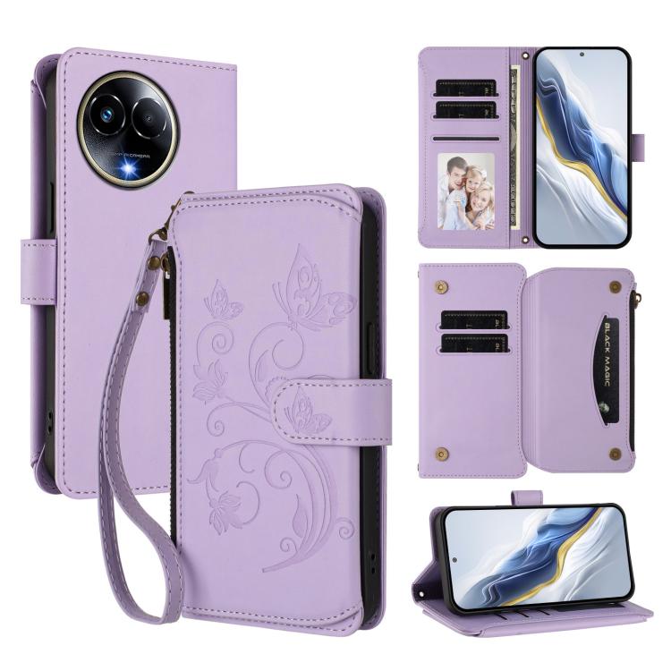 Butterfly Love Flower Multi-card Zipper Wallet Leather Phone Case, For Realme 13+ 5G Global, For Realme 13 Pro / 13 Pro+ 5G Global, For Realme GT 6 5G / GT 6T 5G Global, For Realme C67 4G / 12 Lite 4G Global, For Realme 12 Pro / 12 Pro+ / P1 Pro 5G    ...