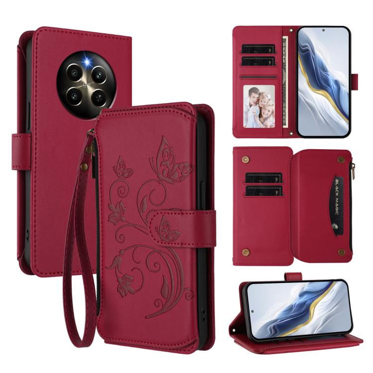 Butterfly Love Flower Multi-card Zipper Wallet Leather Phone Case, For Realme 13+ 5G Global, For Realme 13 Pro / 13 Pro+ 5G Global, For Realme GT 6 5G / GT 6T 5G Global, For Realme C67 4G / 12 Lite 4G Global, For Realme 12 Pro / 12 Pro+ / P1 Pro 5G    ...