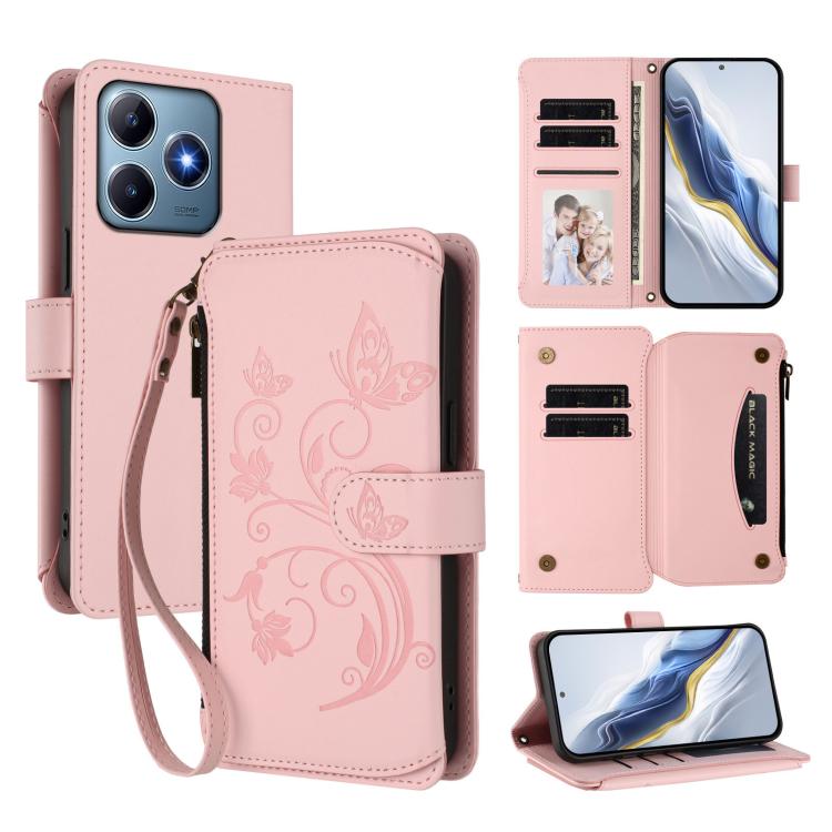 Butterfly Love Flower Multi-card Zipper Wallet Leather Phone Case, For Realme P3 Ultra 5G Global, For Realme P3 Pro 5G Global, For Realme C75 4G Global / 14x 5G India, For Realme 14 Pro+ 5G, For Realme 14 Pro+ 5G Global, For Realme 14 Pro 5G India     ...