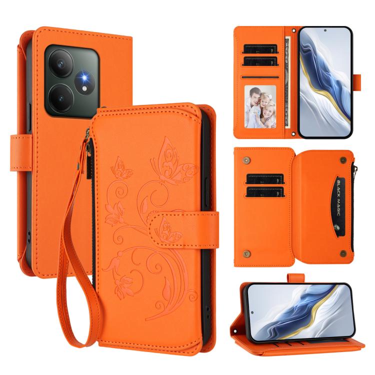 Butterfly Love Flower Multi-card Zipper Wallet Leather Phone Case, For Realme 13+ 5G Global, For Realme 13 Pro / 13 Pro+ 5G Global, For Realme GT 6 5G / GT 6T 5G Global, For Realme C67 4G / 12 Lite 4G Global, For Realme 12 Pro / 12 Pro+ / P1 Pro 5G    ...