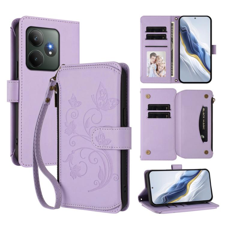 Butterfly Love Flower Multi-card Zipper Wallet Leather Phone Case, For Realme 13+ 5G Global, For Realme 13 Pro / 13 Pro+ 5G Global, For Realme GT 6 5G / GT 6T 5G Global, For Realme C67 4G / 12 Lite 4G Global, For Realme 12 Pro / 12 Pro+ / P1 Pro 5G    ...