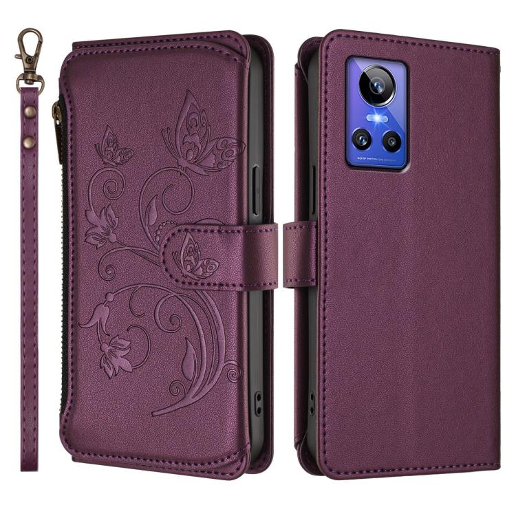 Butterfly Love Flower Multi-card Zipper Wallet Leather Phone Case, For Realme GT Neo 3, For Realme 9 5G India, For Realme 9 Pro 5G Global / 9 5G EU