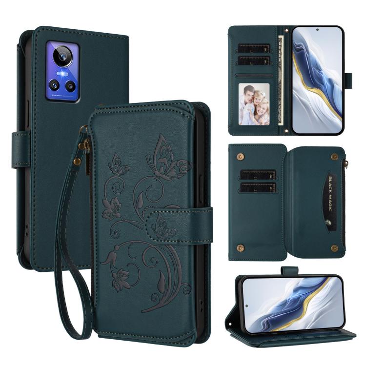 Butterfly Love Flower Multi-card Zipper Wallet Leather Phone Case, For Realme GT Neo 3, For Realme 9 5G India, For Realme 9 Pro 5G Global / 9 5G EU