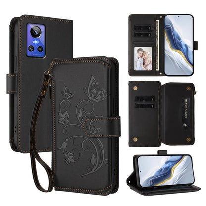 Butterfly Love Flower Multi-card Zipper Wallet Leather Phone Case, For Realme GT Neo 3, For Realme 9 5G India, For Realme 9 Pro 5G Global / 9 5G EU