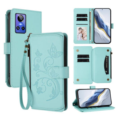 Butterfly Love Flower Multi-card Zipper Wallet Leather Phone Case, For Realme GT Neo 3, For Realme 9 5G India, For Realme 9 Pro 5G Global / 9 5G EU