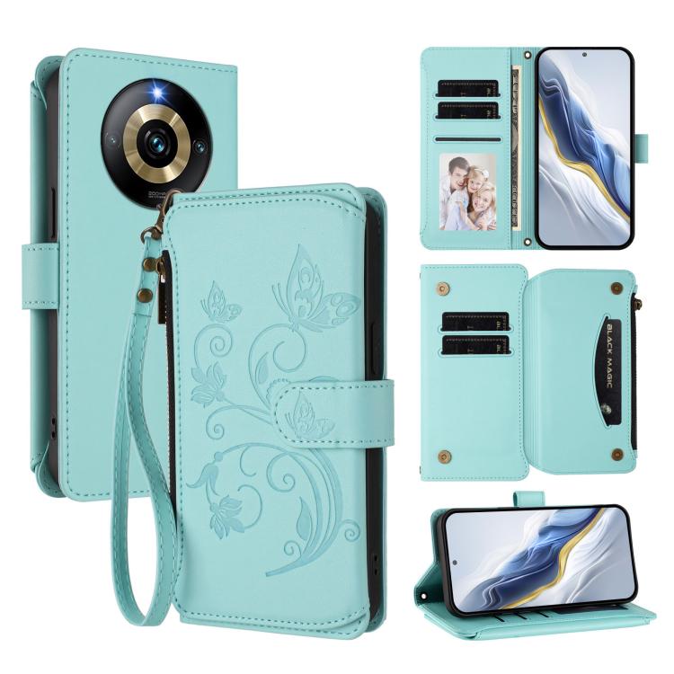 Butterfly Love Flower Multi-card Zipper Wallet Leather Phone Case, For Realme 13+ 5G Global, For Realme 13 Pro / 13 Pro+ 5G Global, For Realme GT 6 5G / GT 6T 5G Global, For Realme C67 4G / 12 Lite 4G Global, For Realme 12 Pro / 12 Pro+ / P1 Pro 5G    ...