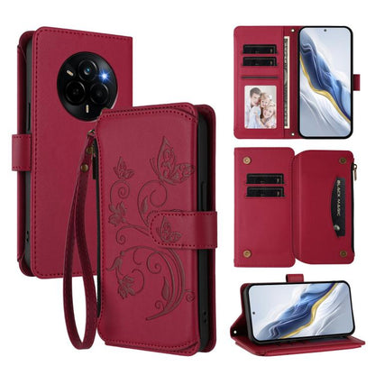 Butterfly Love Flower Multi-card Zipper Wallet Leather Phone Case, For Realme P4x 5G / OnePlus Nord CE6 Lite, For Realme 16T 5G Global, For Realme C100 / C85 5G Global / 15X 5G, For Realme P4 Power 4G, For Realme Note 80 4G Global, For Realme 16 5G Glo...