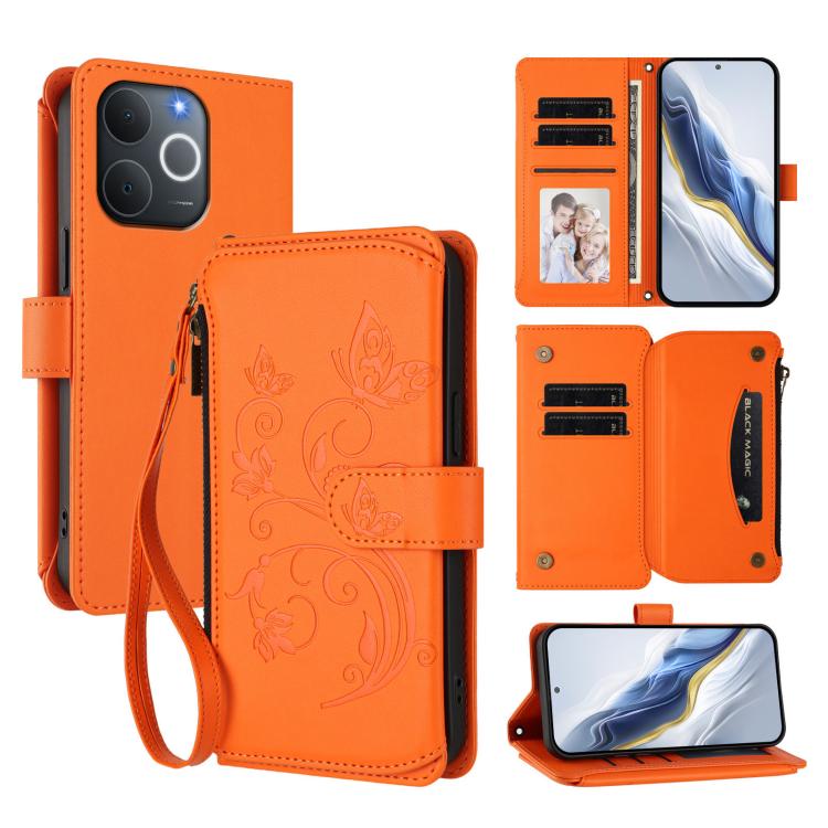 Butterfly Love Flower Multi-card Zipper Wallet Leather Phone Case, For Realme P4x 5G / OnePlus Nord CE6 Lite, For Realme 16T 5G Global, For Realme C100 / C85 5G Global / 15X 5G, For Realme P4 Power 4G, For Realme Note 80 4G Global, For Realme 16 5G Glo...