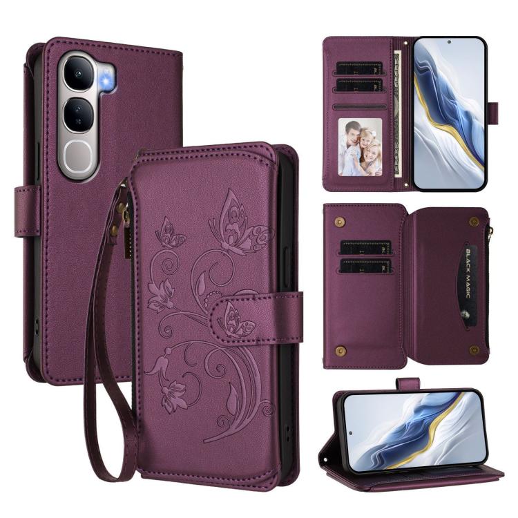 Butterfly Love Flower Multi-card Zipper Wallet Leather Phone Case, For vivo S20 5G, For vivo S20 Pro 5G, For vivo Y300 5G Global / V40 Lite IDN, For vivo X200 5G, For vivo X200 Pro mini, For vivo X200 Pro 5G, For vivo Y100 5G IDN / Y200e Global        ...