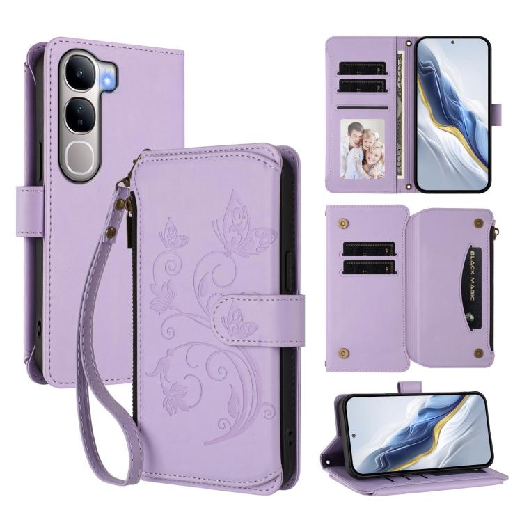 Butterfly Love Flower Multi-card Zipper Wallet Leather Phone Case, For vivo S20 5G, For vivo S20 Pro 5G, For vivo Y300 5G Global / V40 Lite IDN, For vivo X200 5G, For vivo X200 Pro mini, For vivo X200 Pro 5G, For vivo Y100 5G IDN / Y200e Global        ...