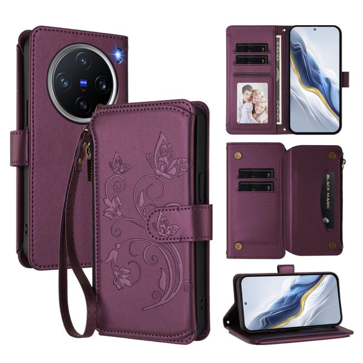 Butterfly Love Flower Multi-card Zipper Wallet Leather Phone Case, For vivo S20 5G, For vivo S20 Pro 5G, For vivo Y300 5G Global / V40 Lite IDN, For vivo X200 5G, For vivo X200 Pro mini, For vivo X200 Pro 5G, For vivo Y100 5G IDN / Y200e Global        ...