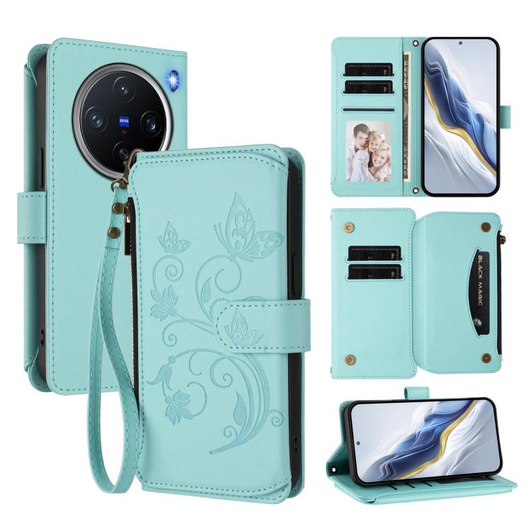 Butterfly Love Flower Multi-card Zipper Wallet Leather Phone Case, For vivo S20 5G, For vivo S20 Pro 5G, For vivo Y300 5G Global / V40 Lite IDN, For vivo X200 5G, For vivo X200 Pro mini, For vivo X200 Pro 5G, For vivo Y100 5G IDN / Y200e Global        ...