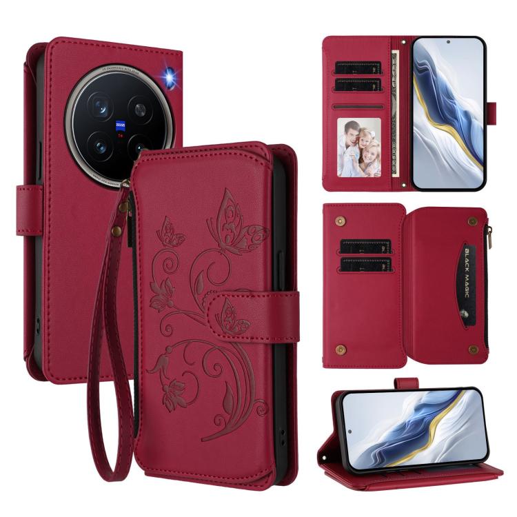 Butterfly Love Flower Multi-card Zipper Wallet Leather Phone Case, For vivo S20 5G, For vivo S20 Pro 5G, For vivo Y300 5G Global / V40 Lite IDN, For vivo X200 5G, For vivo X200 Pro mini, For vivo X200 Pro 5G, For vivo Y100 5G IDN / Y200e Global        ...