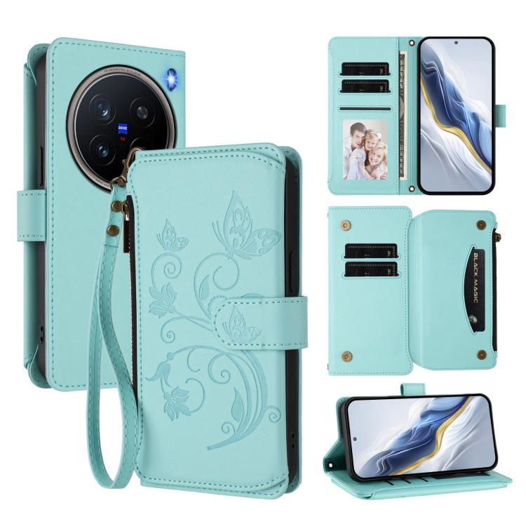 Butterfly Love Flower Multi-card Zipper Wallet Leather Phone Case, For vivo S20 5G, For vivo S20 Pro 5G, For vivo Y300 5G Global / V40 Lite IDN, For vivo X200 5G, For vivo X200 Pro mini, For vivo X200 Pro 5G, For vivo Y100 5G IDN / Y200e Global        ...