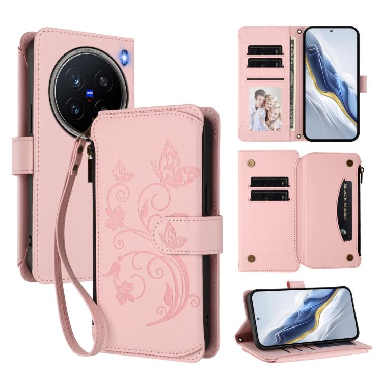 Butterfly Love Flower Multi-card Zipper Wallet Leather Phone Case, For vivo S20 5G, For vivo S20 Pro 5G, For vivo Y300 5G Global / V40 Lite IDN, For vivo X200 5G, For vivo X200 Pro mini, For vivo X200 Pro 5G, For vivo Y100 5G IDN / Y200e Global        ...