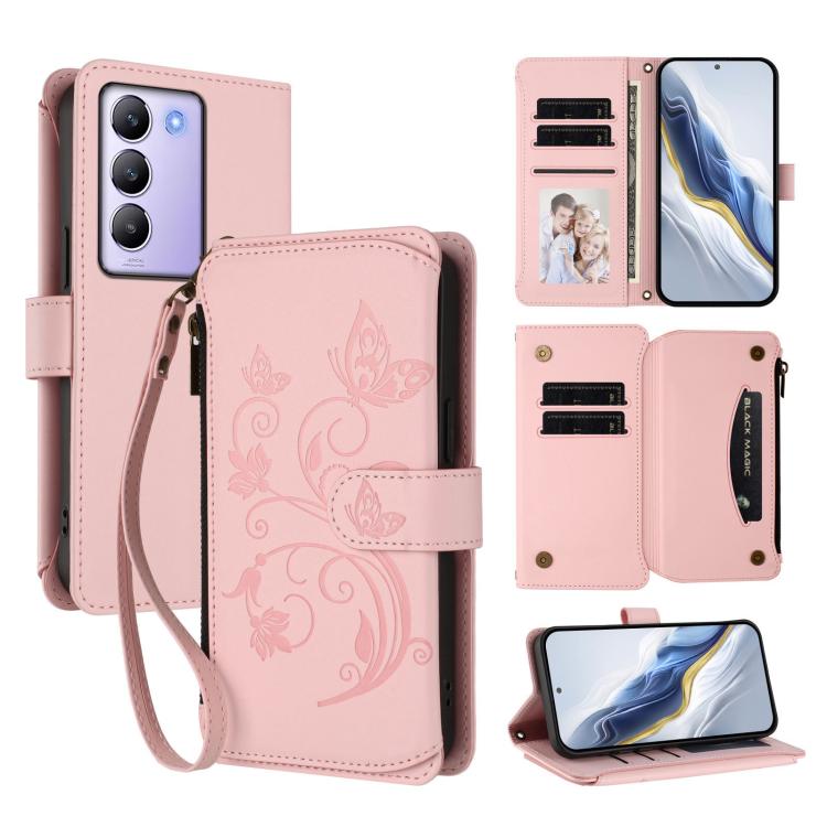 Butterfly Love Flower Multi-card Zipper Wallet Leather Phone Case, For vivo S20 5G, For vivo S20 Pro 5G, For vivo Y300 5G Global / V40 Lite IDN, For vivo X200 5G, For vivo X200 Pro mini, For vivo X200 Pro 5G, For vivo Y100 5G IDN / Y200e Global        ...