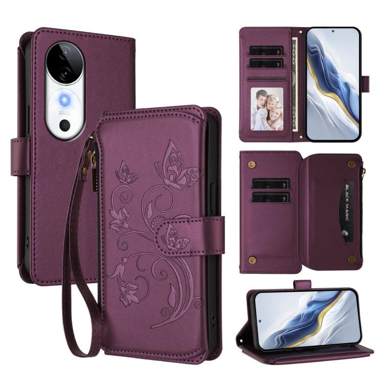 Butterfly Love Flower Multi-card Zipper Wallet Leather Phone Case, For vivo V40 Lite 5G / V30e 5G, For vivo S19, For vivo Y28 4G Global, For vivo Y38 5G Global / T3X 5G, For vivo X100 Pro / X100s Pro, For vivo X100s 5G, For vivo iQOO Z9x               ...