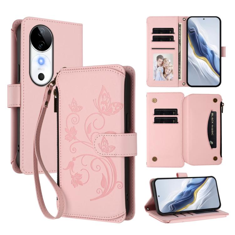 Butterfly Love Flower Multi-card Zipper Wallet Leather Phone Case, For vivo V40 Lite 5G / V30e 5G, For vivo S19, For vivo Y28 4G Global, For vivo Y38 5G Global / T3X 5G, For vivo X100 Pro / X100s Pro, For vivo X100s 5G, For vivo iQOO Z9x               ...