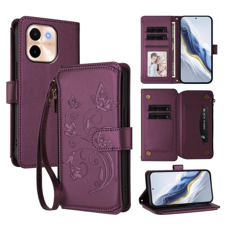 Butterfly Love Flower Multi-card Zipper Wallet Leather Phone Case, For vivo V40 Lite 5G / V30e 5G, For vivo S19, For vivo Y28 4G Global, For vivo Y38 5G Global / T3X 5G, For vivo X100 Pro / X100s Pro, For vivo X100s 5G, For vivo iQOO Z9x               ...