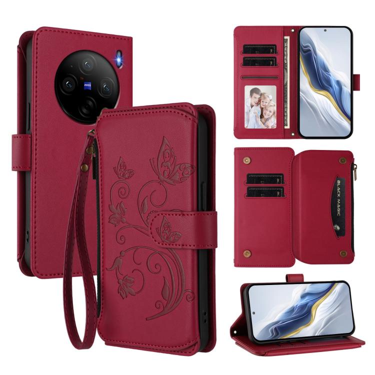 Butterfly Love Flower Multi-card Zipper Wallet Leather Phone Case, For vivo V40 Lite 5G / V30e 5G, For vivo S19, For vivo Y28 4G Global, For vivo Y38 5G Global / T3X 5G, For vivo X100 Pro / X100s Pro, For vivo X100s 5G, For vivo iQOO Z9x               ...