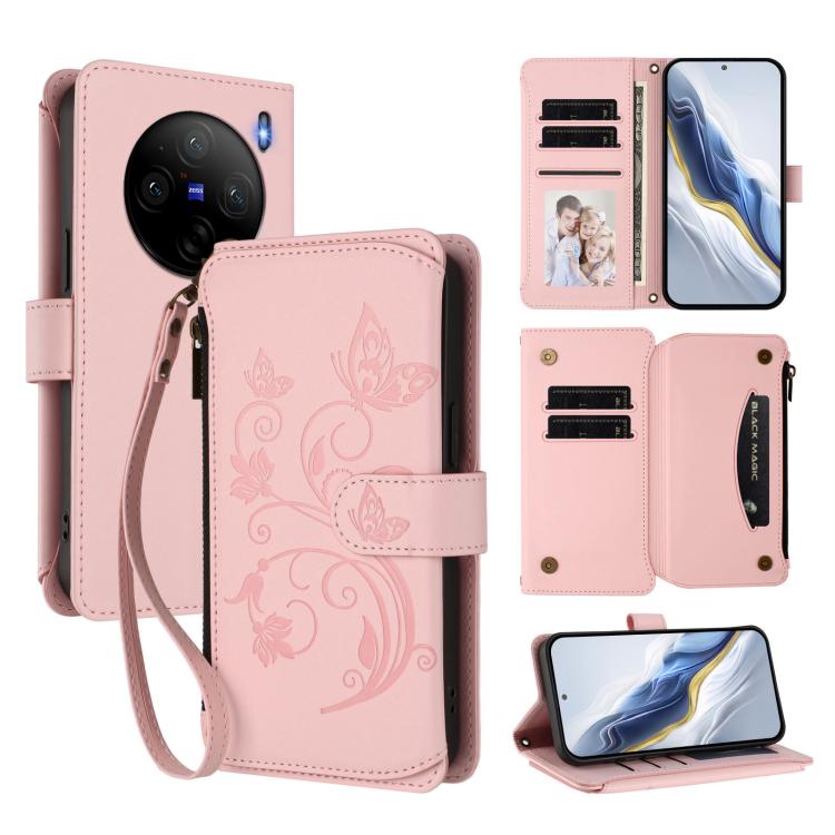 Butterfly Love Flower Multi-card Zipper Wallet Leather Phone Case, For vivo V40 Lite 5G / V30e 5G, For vivo S19, For vivo Y28 4G Global, For vivo Y38 5G Global / T3X 5G, For vivo X100 Pro / X100s Pro, For vivo X100s 5G, For vivo iQOO Z9x               ...